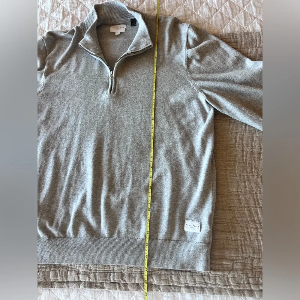 Five Four Los Angeles 100% Cotton Gray Quarter-Zip Pullover Sweater | Men Large